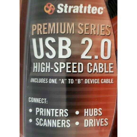 New STRATITEC USB Premium Gold Plated 2.0 High Speed A to B Cable Connector 6.5' - Picture 3 of 4